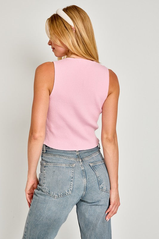 Pink Bow-Front Ribbed Tank Top from PinkyBelles Shop