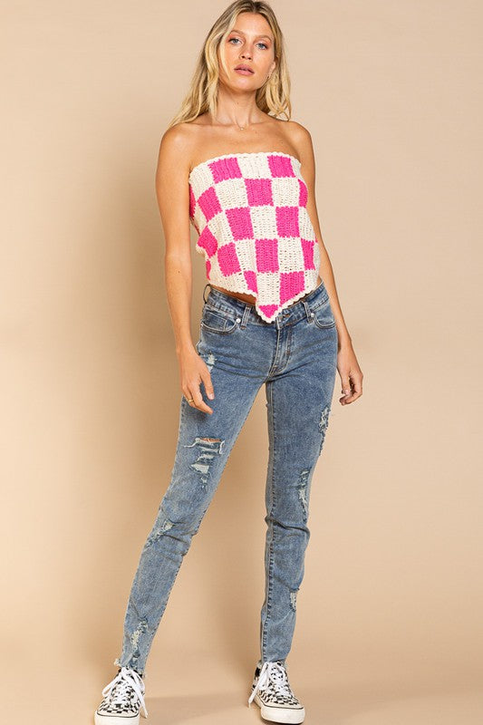 Pink Checkerboard Tube Top Sweater from PinkyBelles Shop