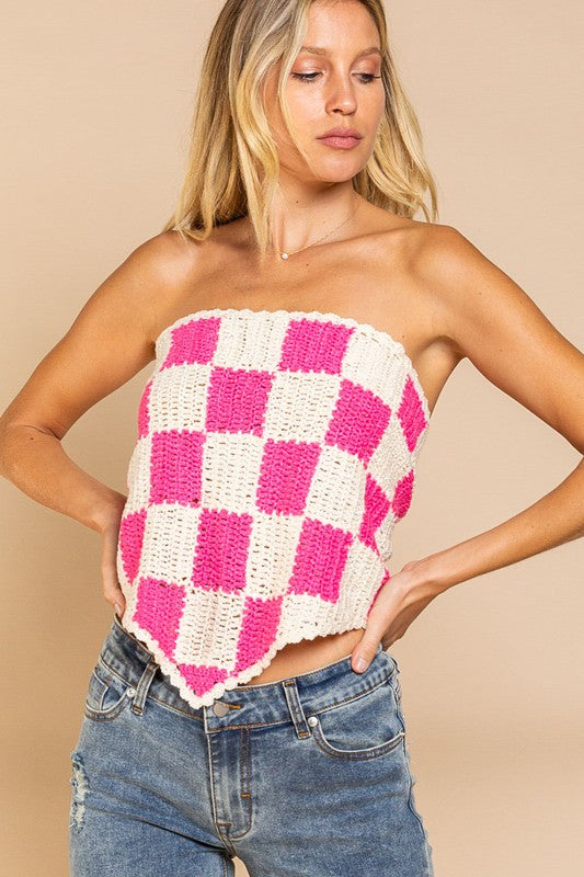 Pink Checkerboard Tube Top Sweater from PinkyBelles Shop