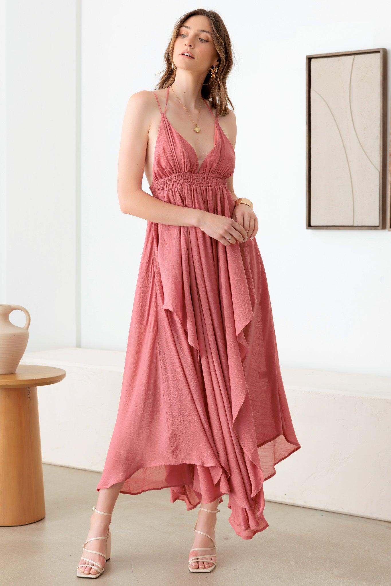 Pink Cutout Asymmetric Sleeveless Maxi Dress from PinkyBelles Shop