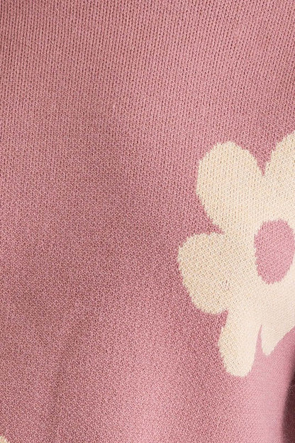 Pink Daisy Pattern Long Sleeve Crop Sweater from PinkyBelles Shop