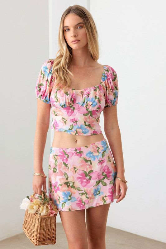 Pink Floral Crop Top and Mini Skirt Set from PinkyBelles Shop