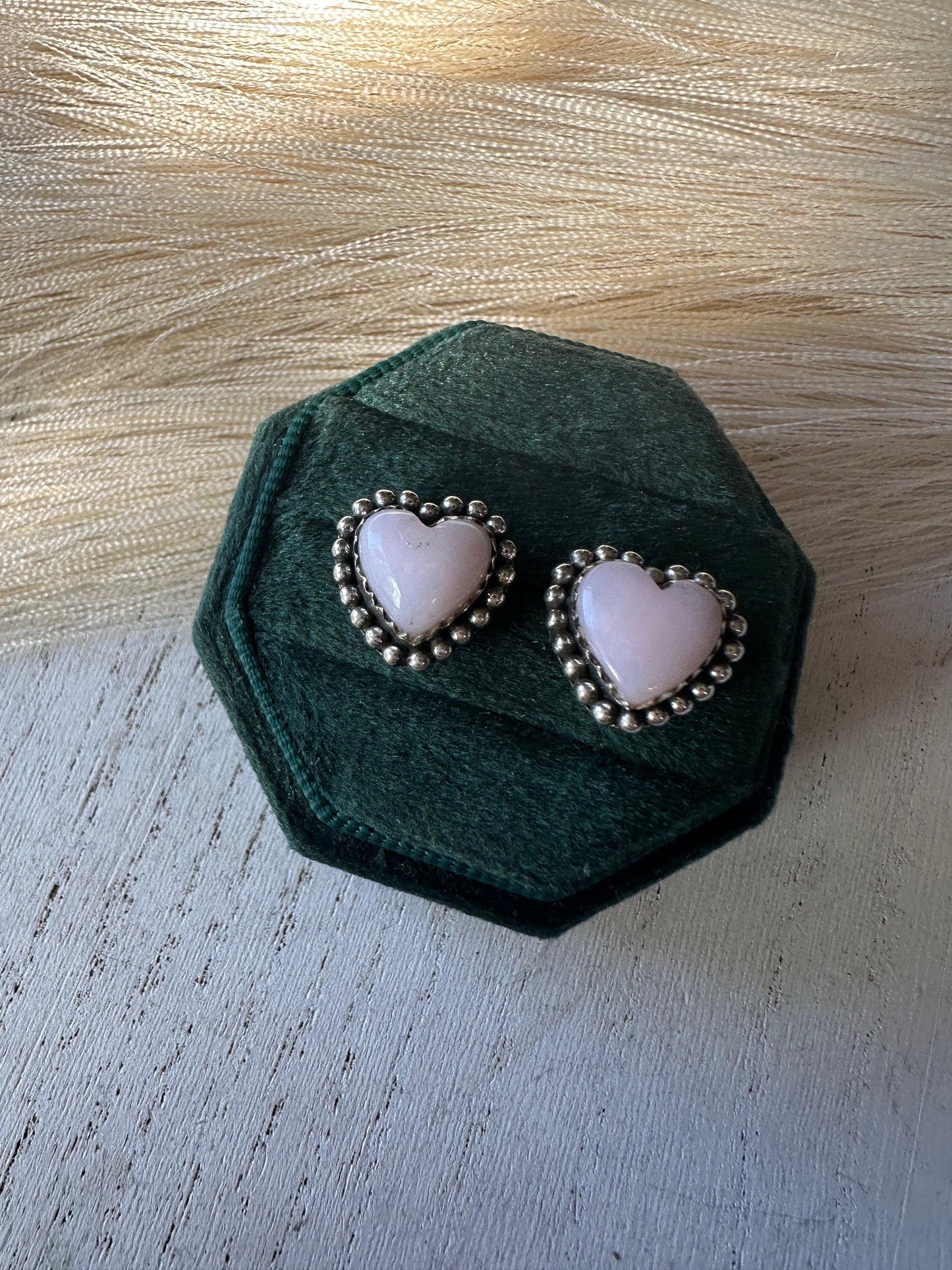 Pink Heart-shaped Pink Conch Stud Earrings from PinkyBelles Shop