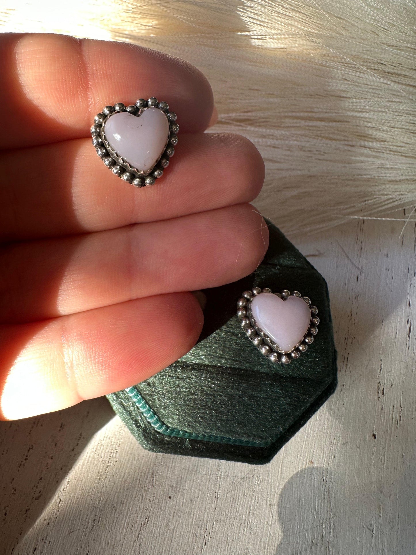 Pink Heart-shaped Pink Conch Stud Earrings from PinkyBelles Shop