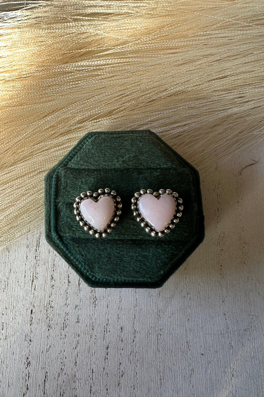 Pink Heart-shaped Pink Conch Stud Earrings from PinkyBelles Shop