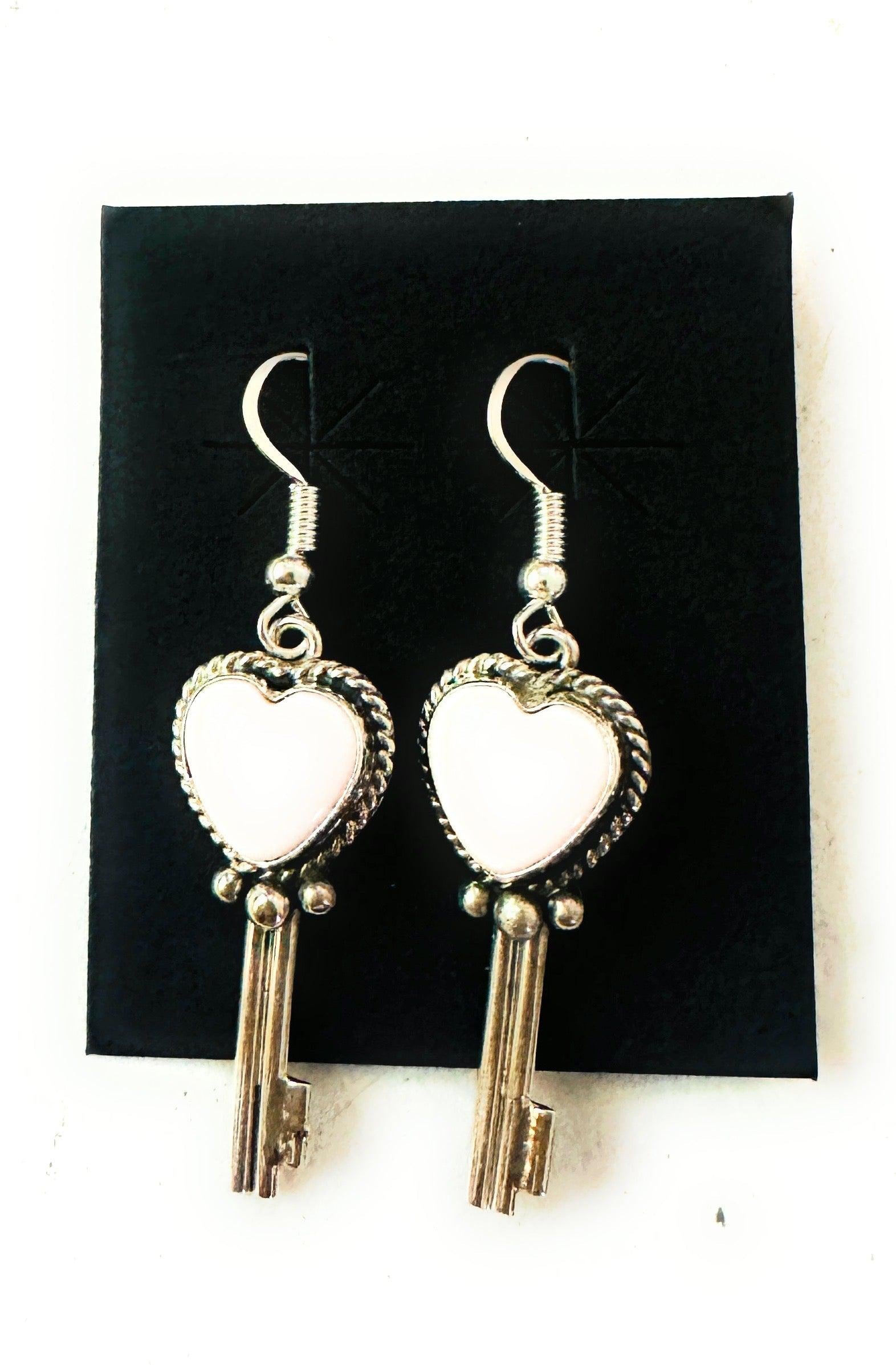 Pink Pink Conch Heart-shaped Key Dangle Earrings from PinkyBelles Shop