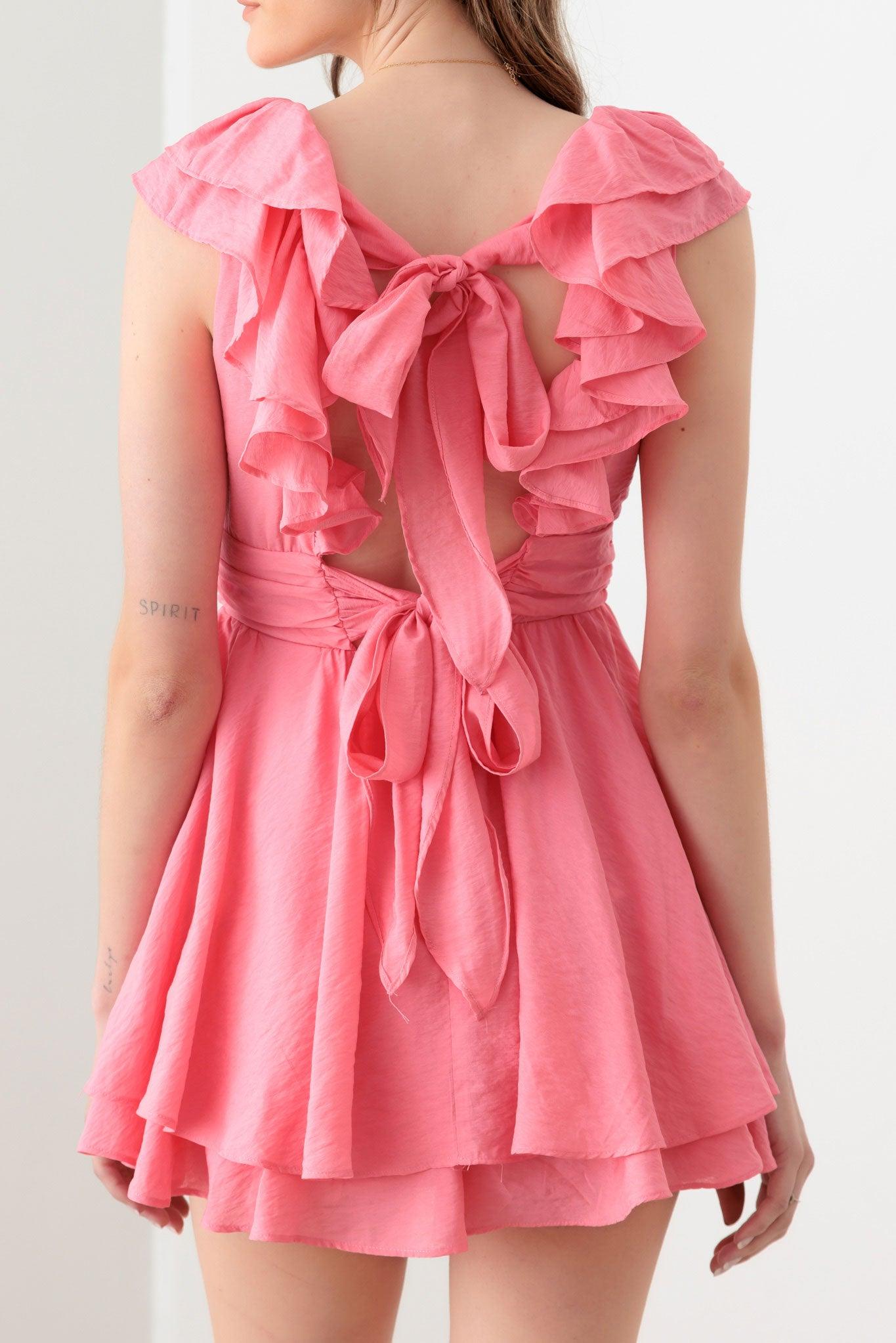 Pink Pink Midriff Yoke Ruffle Romper Mini Dress from PinkyBelles Shop