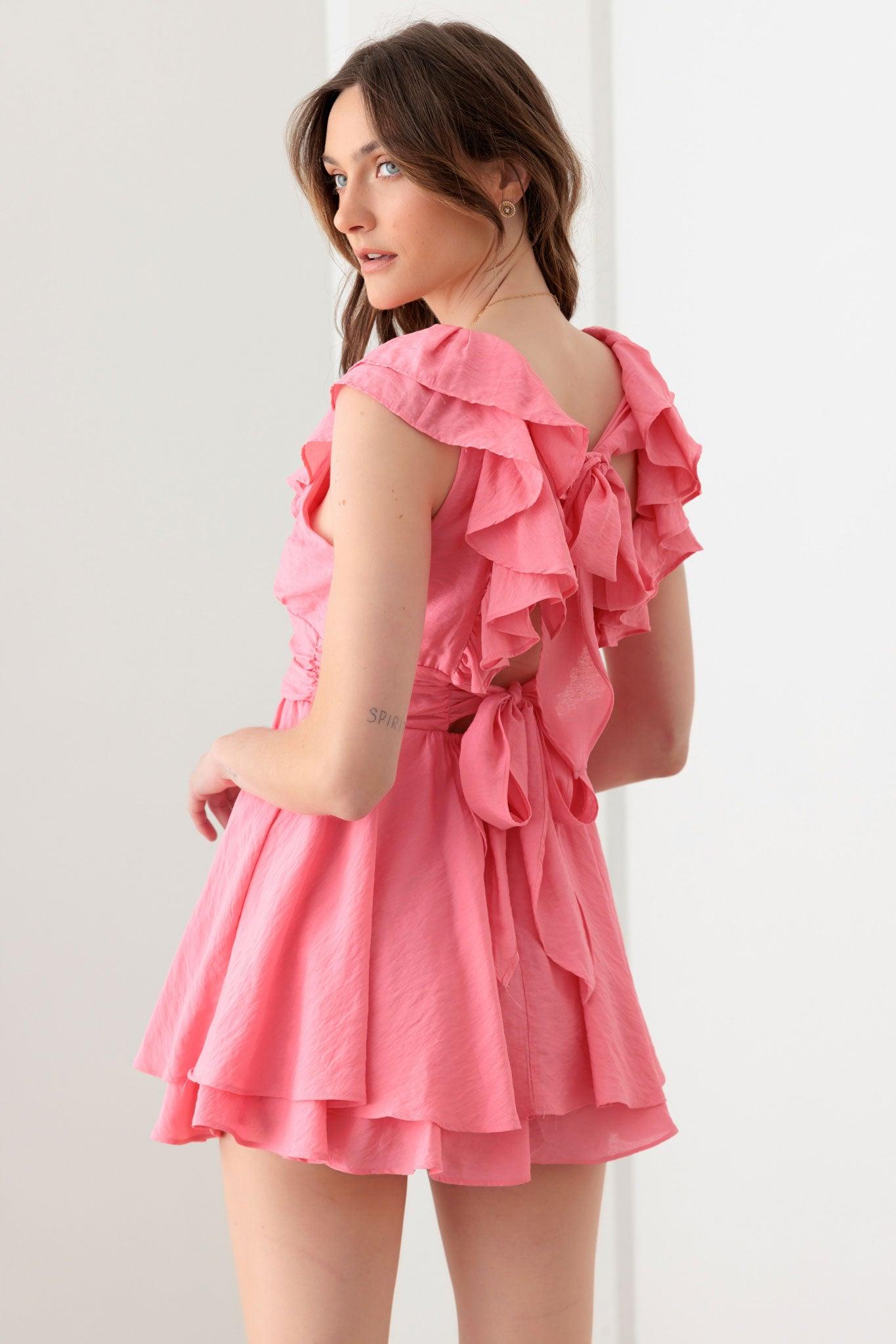 Pink Pink Midriff Yoke Ruffle Romper Mini Dress from PinkyBelles Shop