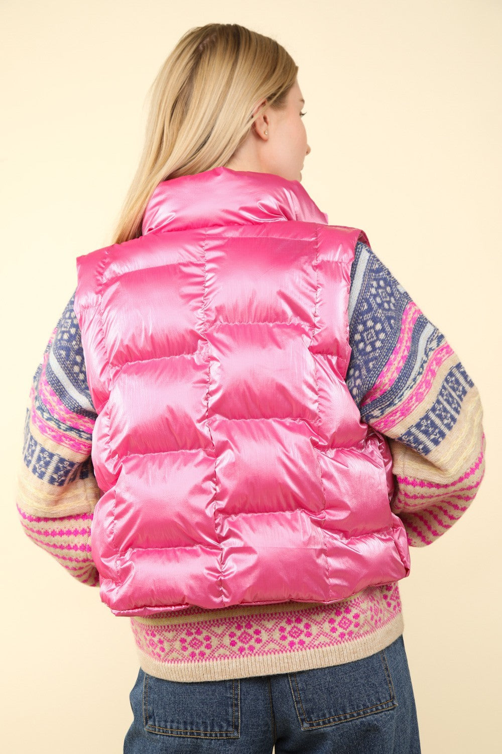 Pink Shiny Metallic Puffer Vest from PinkyBelles Shop