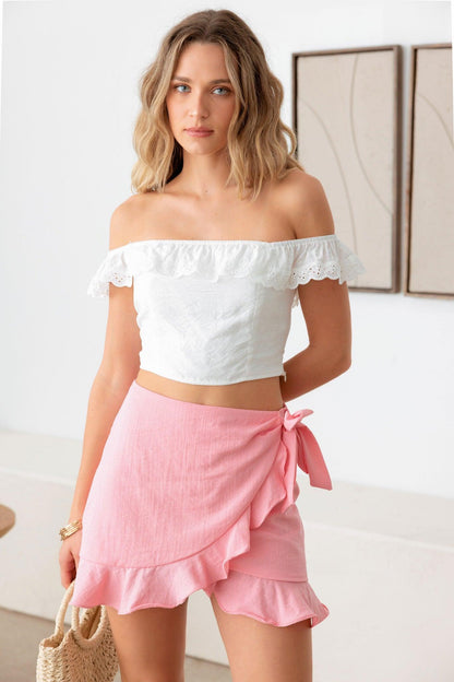 Pink Wrapped Ruffle Side Tie Skirt from PinkyBelles Shop