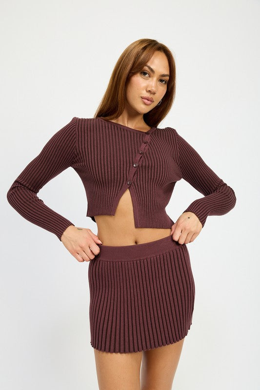 Plum Ribbed Knit Mini Skirt from PinkyBelles Shop