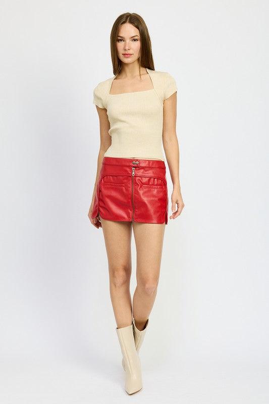 Red Biker Faux Leather Mini Skirt from PinkyBelles Shop