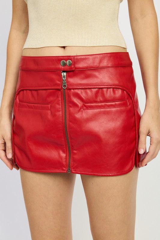 Red Biker Faux Leather Mini Skirt from PinkyBelles Shop