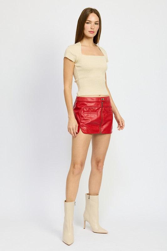 Red Biker Faux Leather Mini Skirt from PinkyBelles Shop