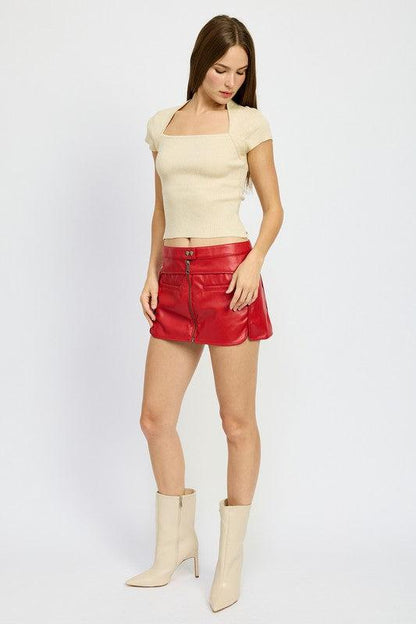 Red Biker Faux Leather Mini Skirt from PinkyBelles Shop