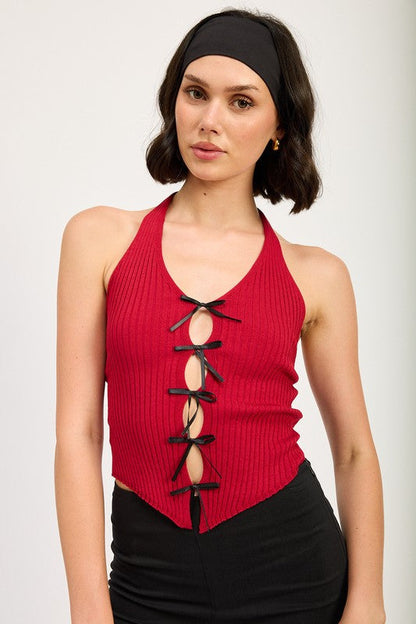 Red Ribbon-Tied Halter Top from PinkyBelles Shop