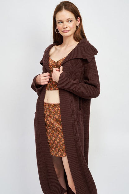 Rust Brown Lapel Collar Open Front Maxi Cardigan from PinkyBelles Shop