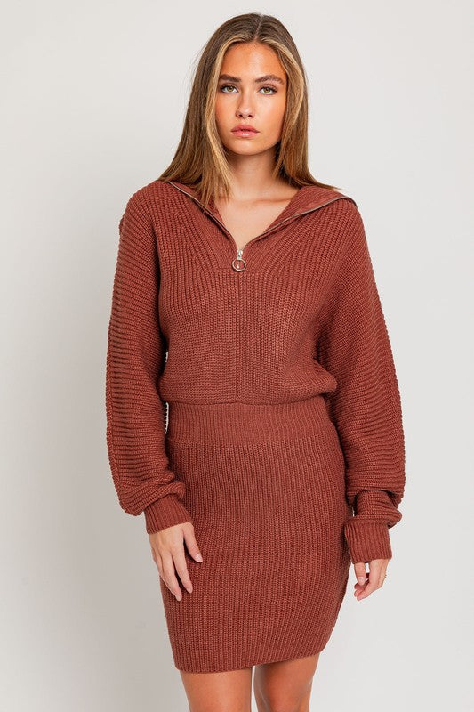 Rust Brown Zipper Sweater Dress from PinkyBelles Shop