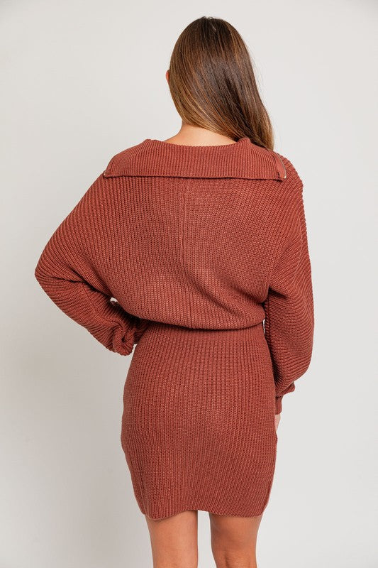 Rust Brown Zipper Sweater Dress from PinkyBelles Shop