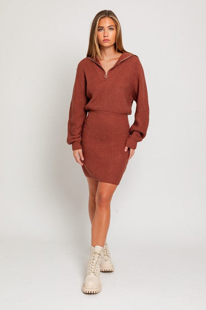 Rust Brown Zipper Sweater Dress from PinkyBelles Shop