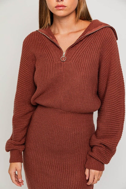 Rust Brown Zipper Sweater Dress from PinkyBelles Shop