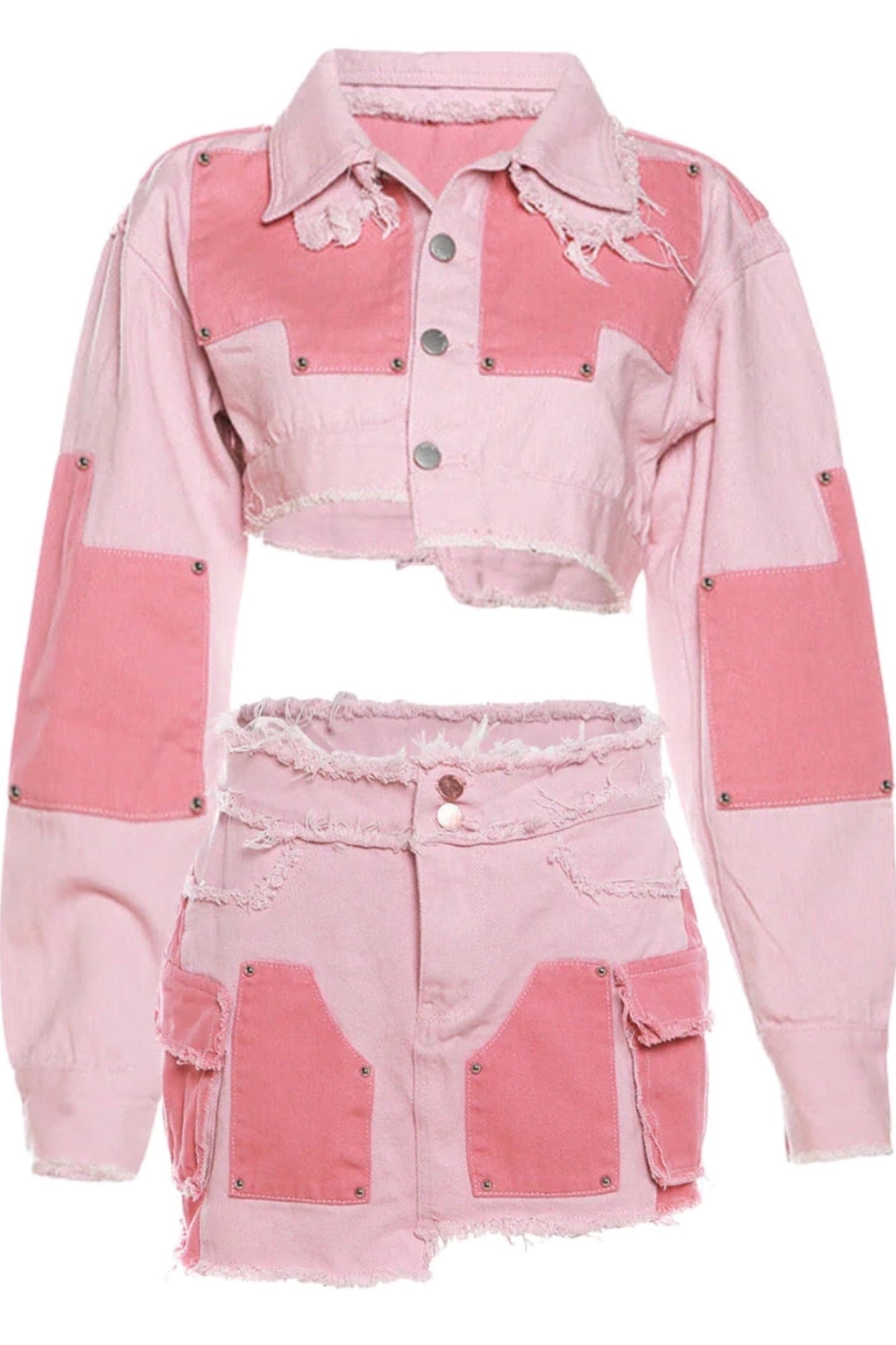 Set Pink Denim Mini Skirt and Jacket Set from PinkyBelles Shop