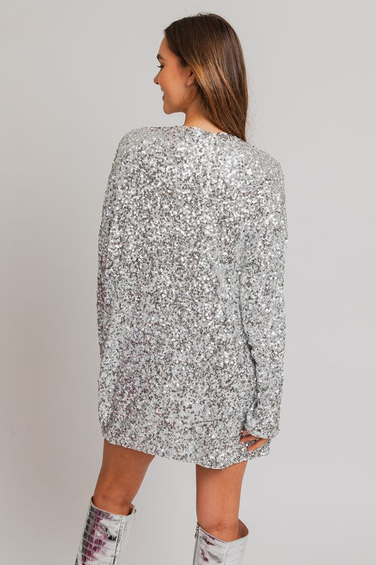 Silver Long Sleeve Sequin Mini Dress from PinkyBelles Shop