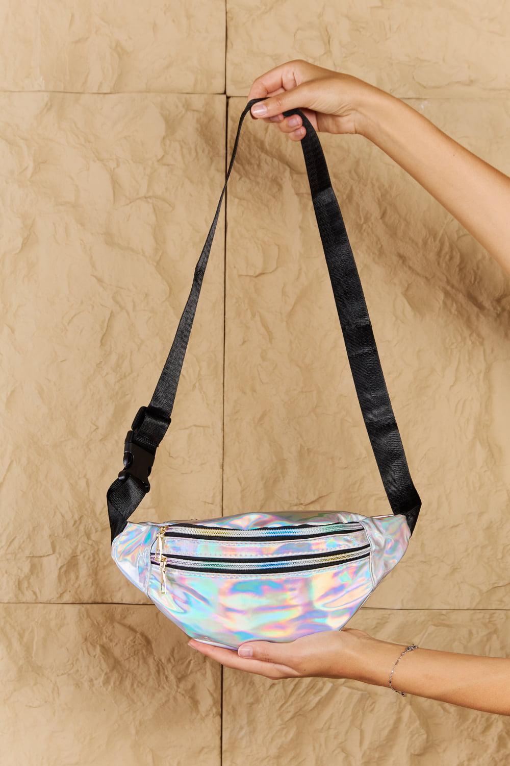 Silver Silver Holographic Double Zipper Fanny Pack from PinkyBelles Shop