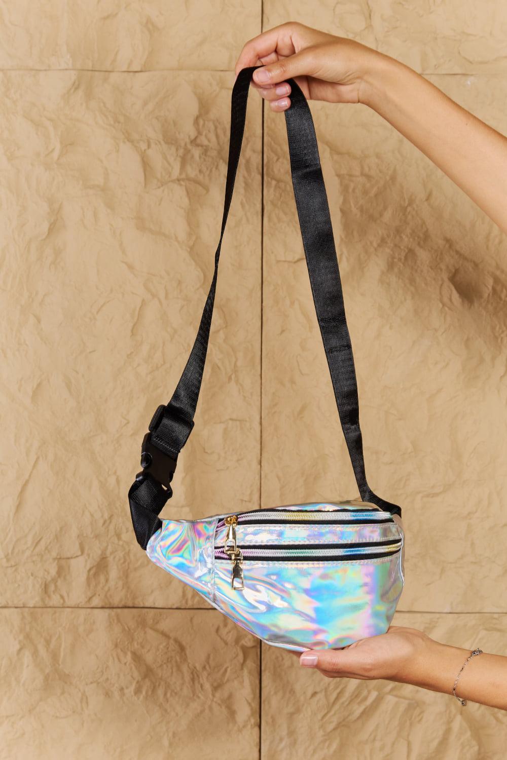 Silver Silver Holographic Double Zipper Fanny Pack from PinkyBelles Shop