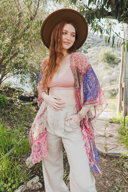 Silver/Fuchsia Bohemian Flow Burnout Velvet Kimono from PinkyBelles Shop