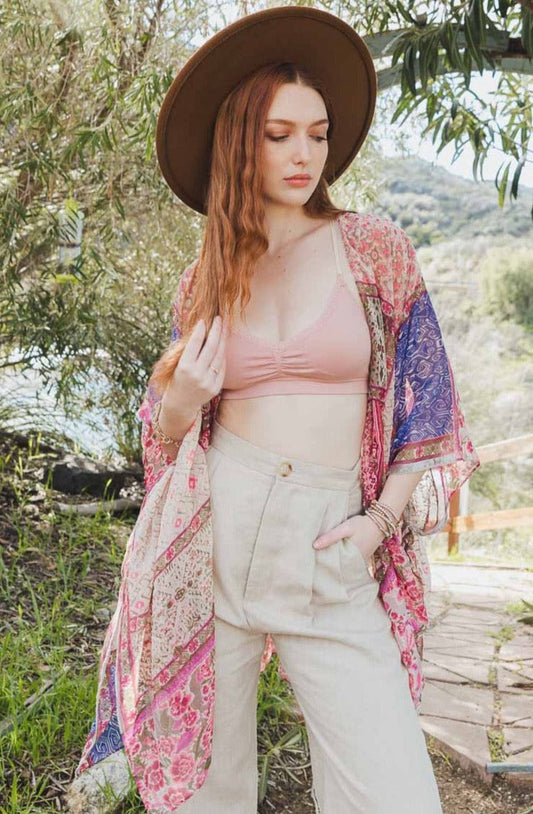 Silver/Fuchsia Bohemian Flow Burnout Velvet Kimono from PinkyBelles Shop