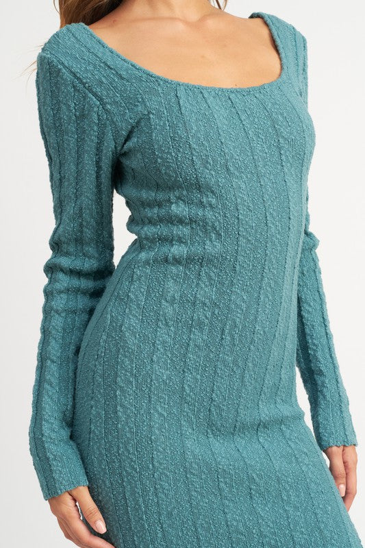 Teal Square Neck Ribbed Midi Dress from PinkyBelles Shop