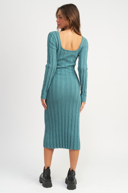 Teal Square Neck Ribbed Midi Dress from PinkyBelles Shop