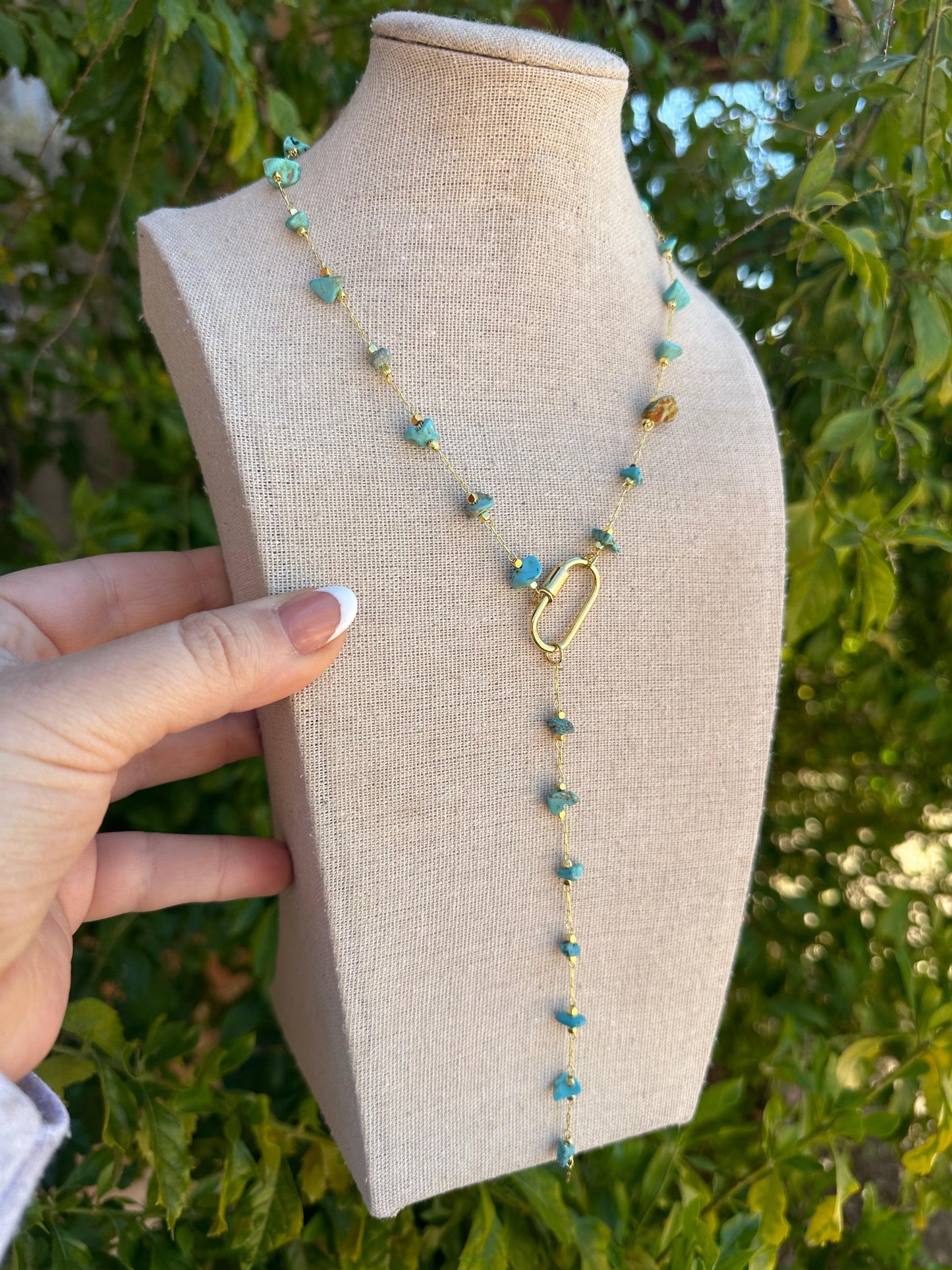  Turquoise Beaded Gravel Lariat 14k Gold Plated Necklace from PinkyBelles Shop