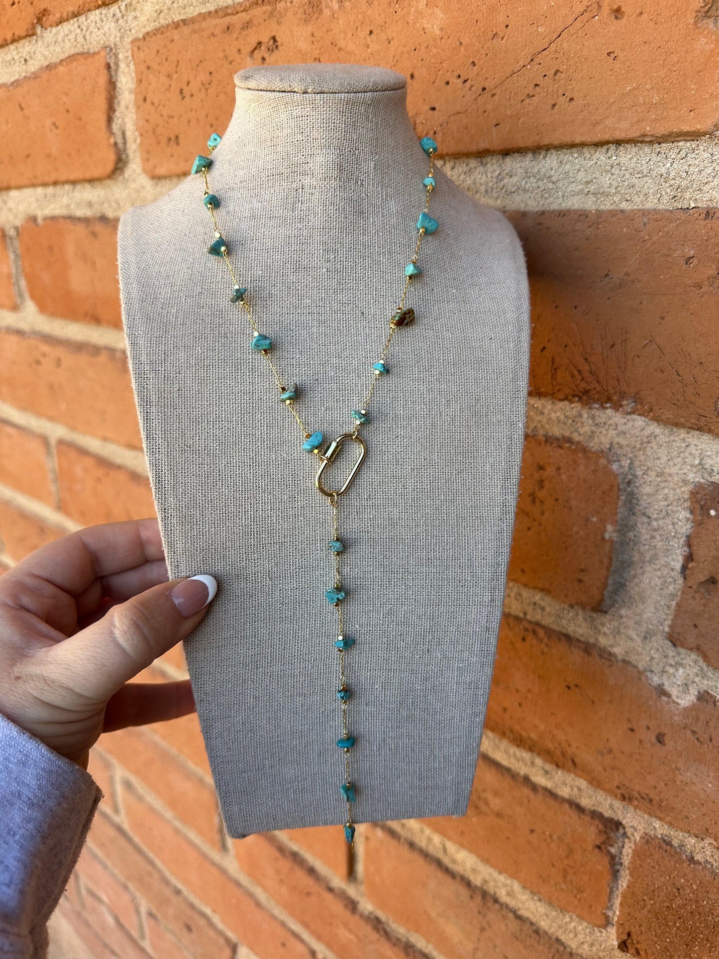  Turquoise Beaded Gravel Lariat 14k Gold Plated Necklace from PinkyBelles Shop