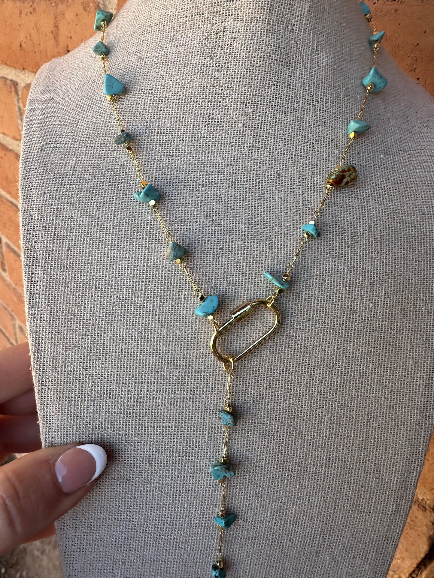  Turquoise Beaded Gravel Lariat 14k Gold Plated Necklace from PinkyBelles Shop