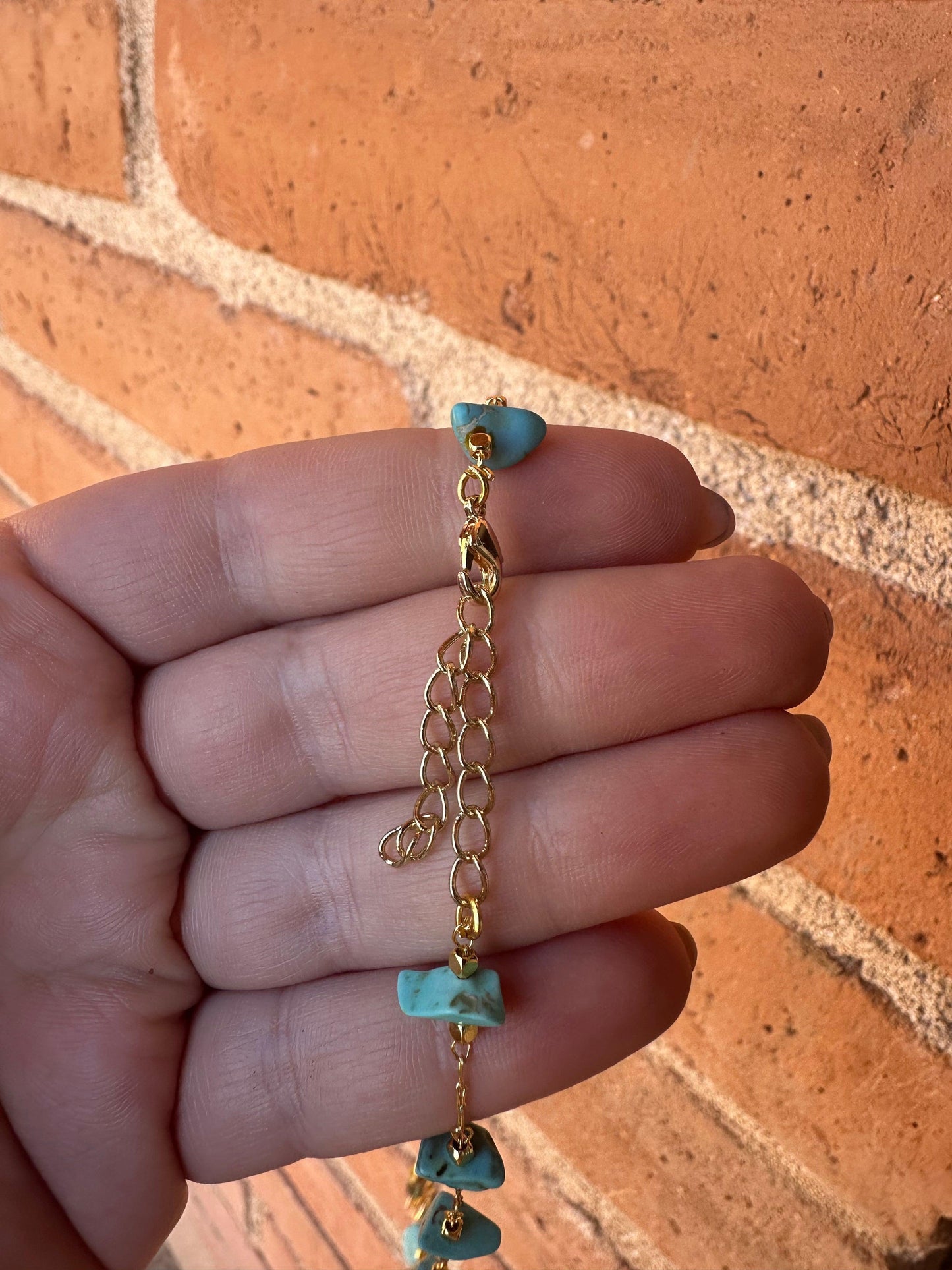  Turquoise Beaded Gravel Lariat 14k Gold Plated Necklace from PinkyBelles Shop