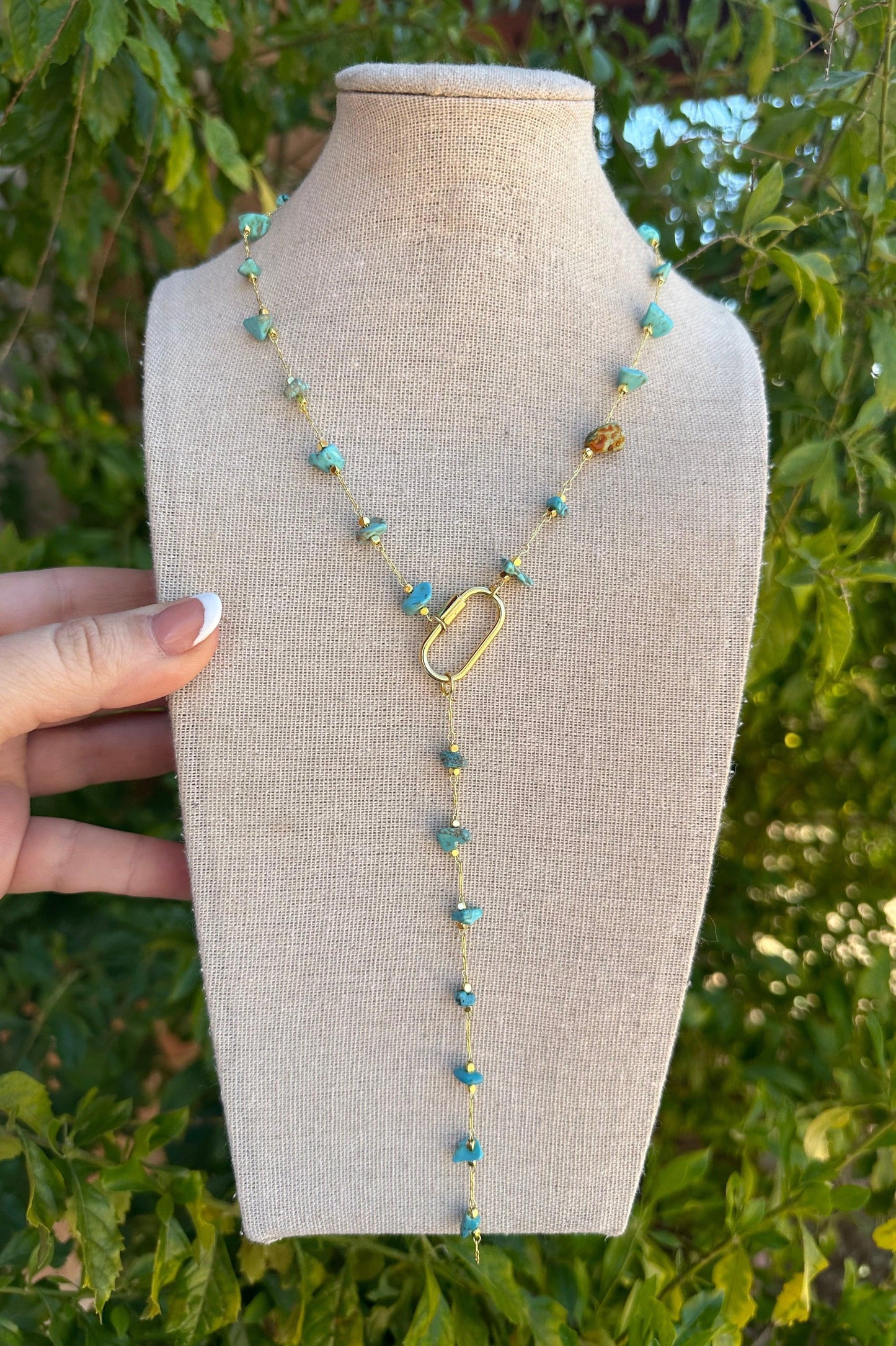  Turquoise Beaded Gravel Lariat 14k Gold Plated Necklace from PinkyBelles Shop