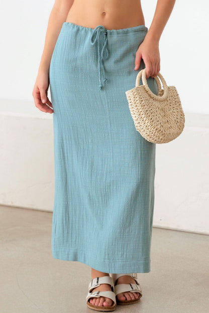 Turquoise Turquoise Drawstring Slit Detail Maxi Skirt from PinkyBelles Shop