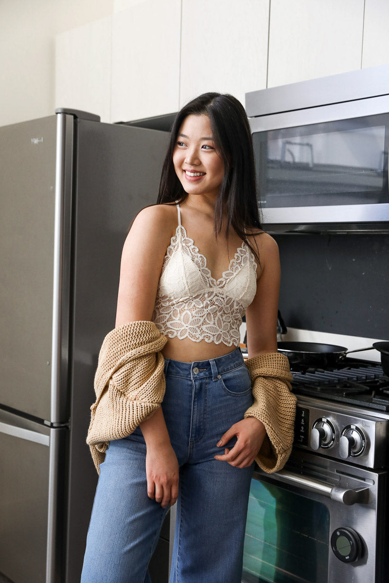 White Floral Lace Bralette Crop Top from PinkyBelles Shop