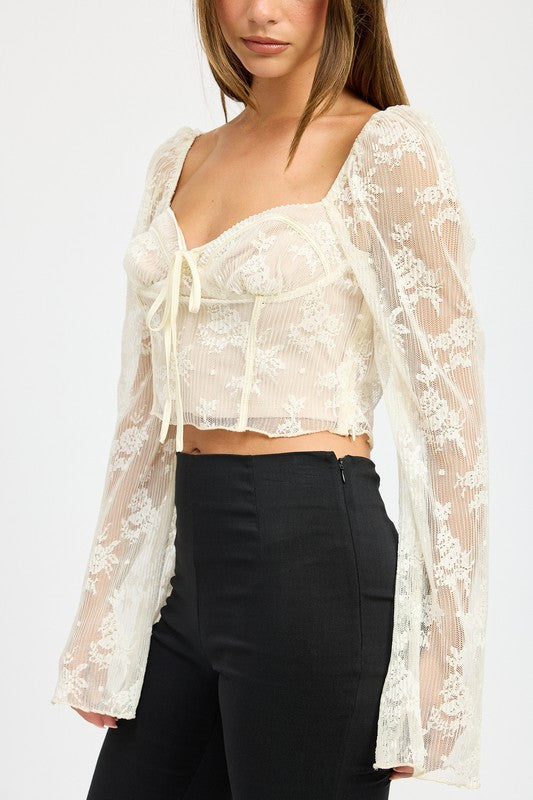 White Lace Bell Sleeve Top from PinkyBelles Shop