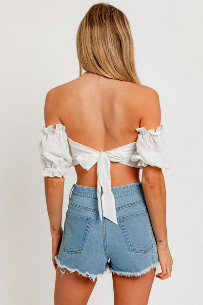 White White Off-Shoulder Ruffled Boho Crop Top from PinkyBelles Shop